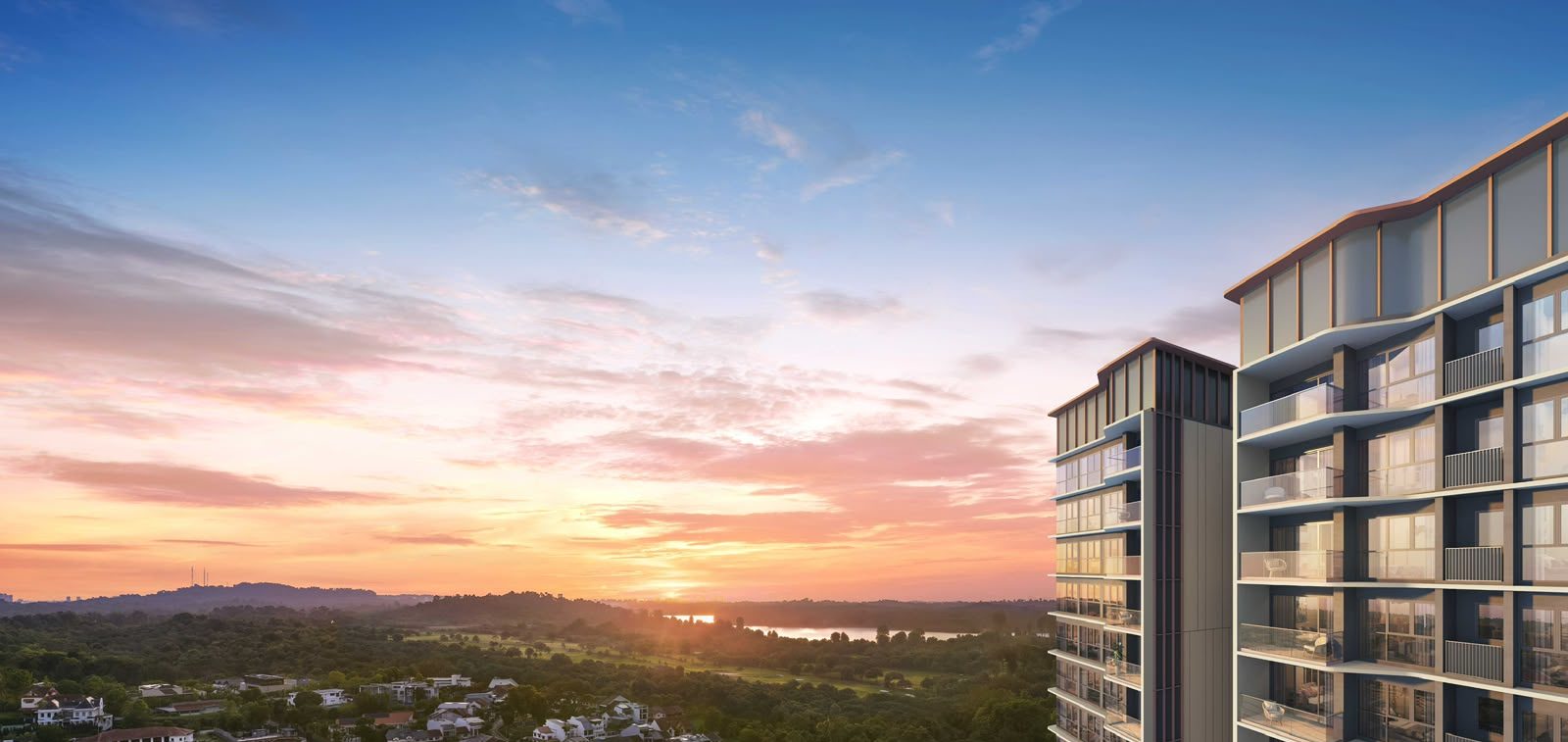 Sunset view over greenery from the towers