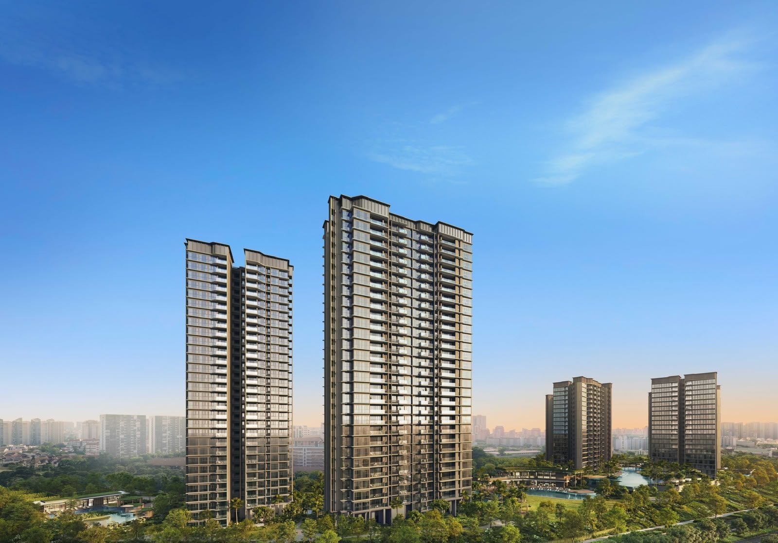 Thomson Reserve towers rising above greenery